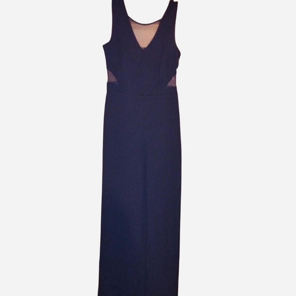NWT IZ Byer Navy Blue Scuba Crepe Jumpsuit with Mesh Cut-outs - Size Small